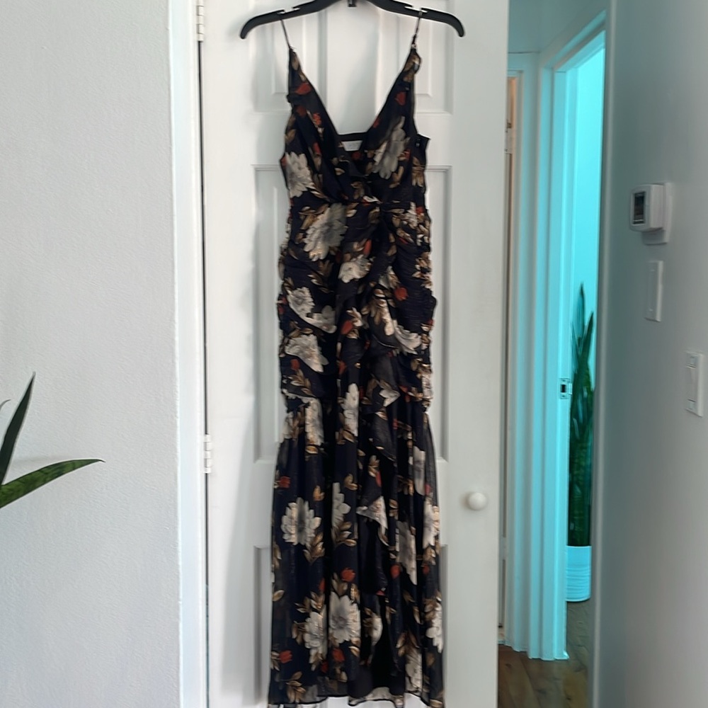 Astr Floral Midi Dress - Black and Cream
